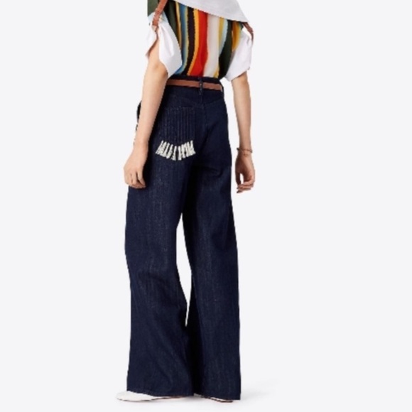 Tory Burch boho Tilly Jean wide leg 28 Women’s New with tags dark blue denim - Picture 1 of 10